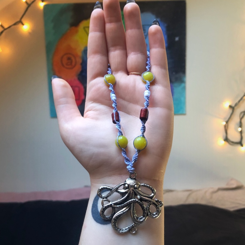 Octopus Charm Macrame Necklace Serpentine